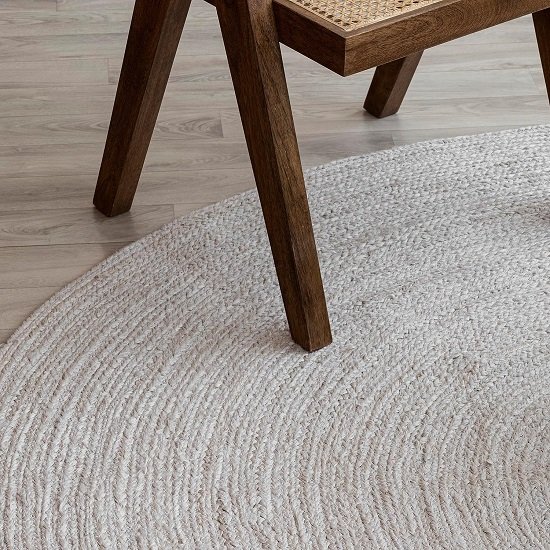 3 Ft Round Jute Area Rugs Off White Dyed Natural Fibers Carpet Area Rug for Living Room, Hallways